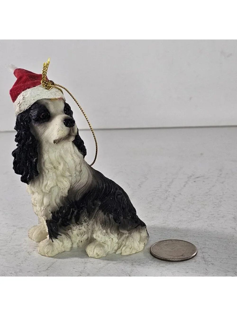 Cocker Spaniel Dog Christmas Ornament Black White With Santa Hat Holiday Decor